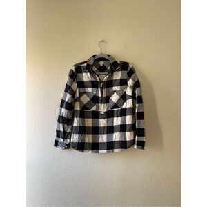 J‎ crew black and white flannel quarter zip shirt size small